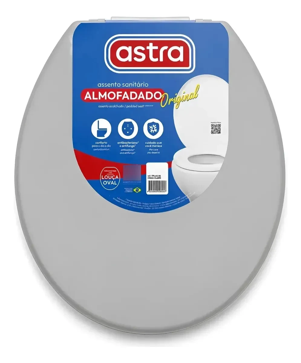 Assento Sanitário Almofadado Oval Cinza Claro - Astra