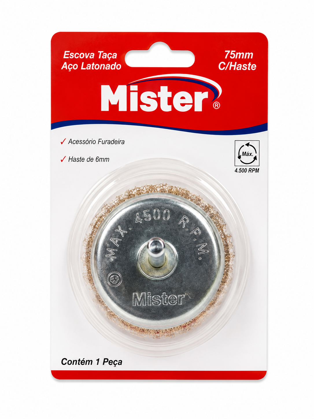 Acessório para Furadeira Escova Taça Latão 75mm - Mister