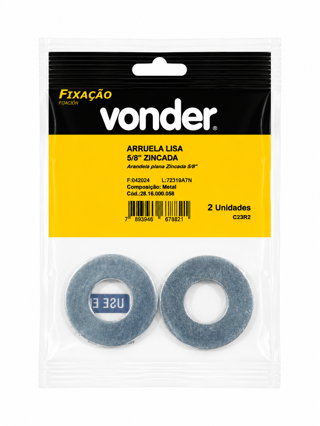 Arruela Lisa Zincada 5/8" com 2 Unidades - Vonder