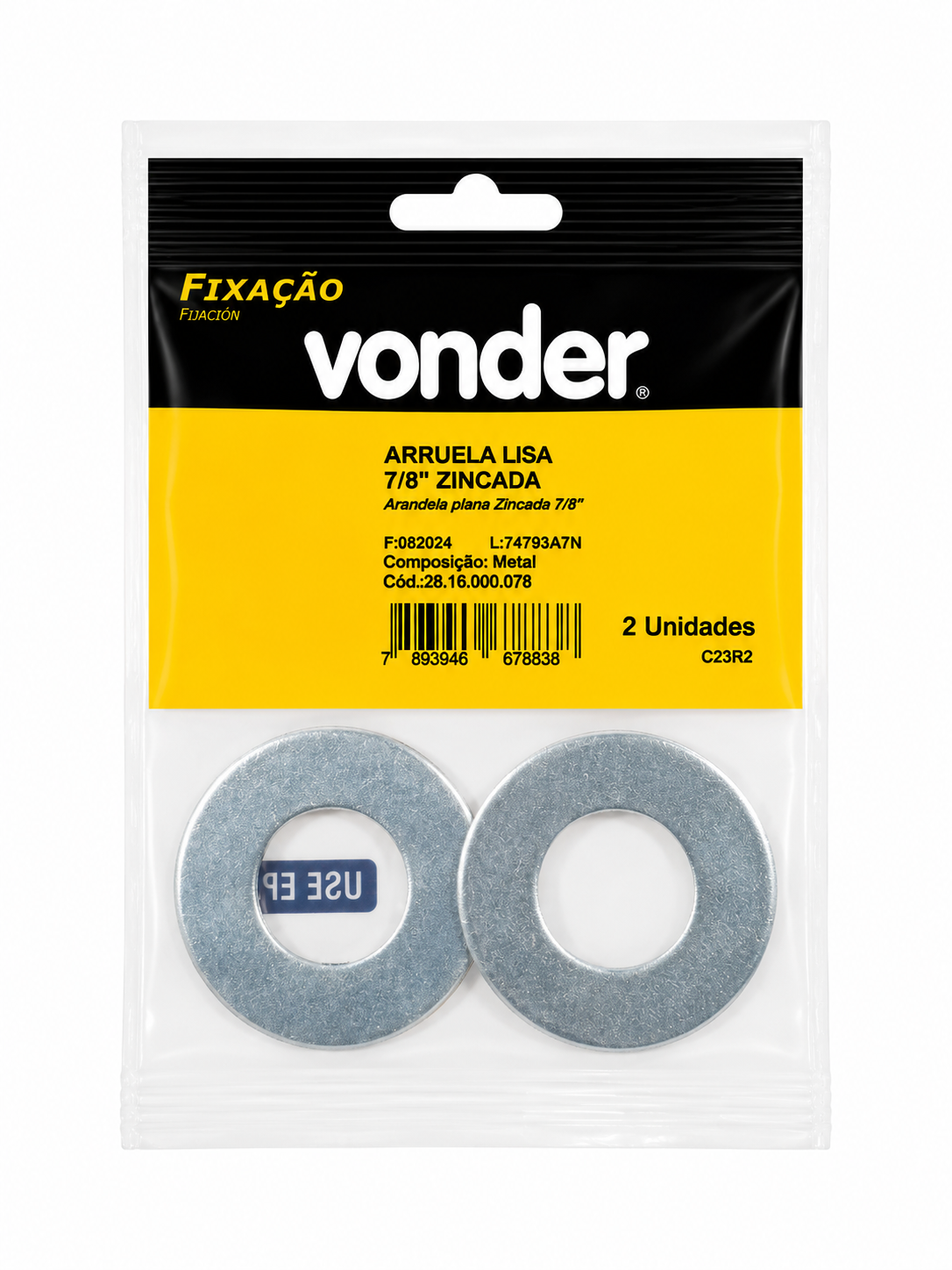Arruela Lisa Zincada 7/8" com 2 Unidades - Vonder
