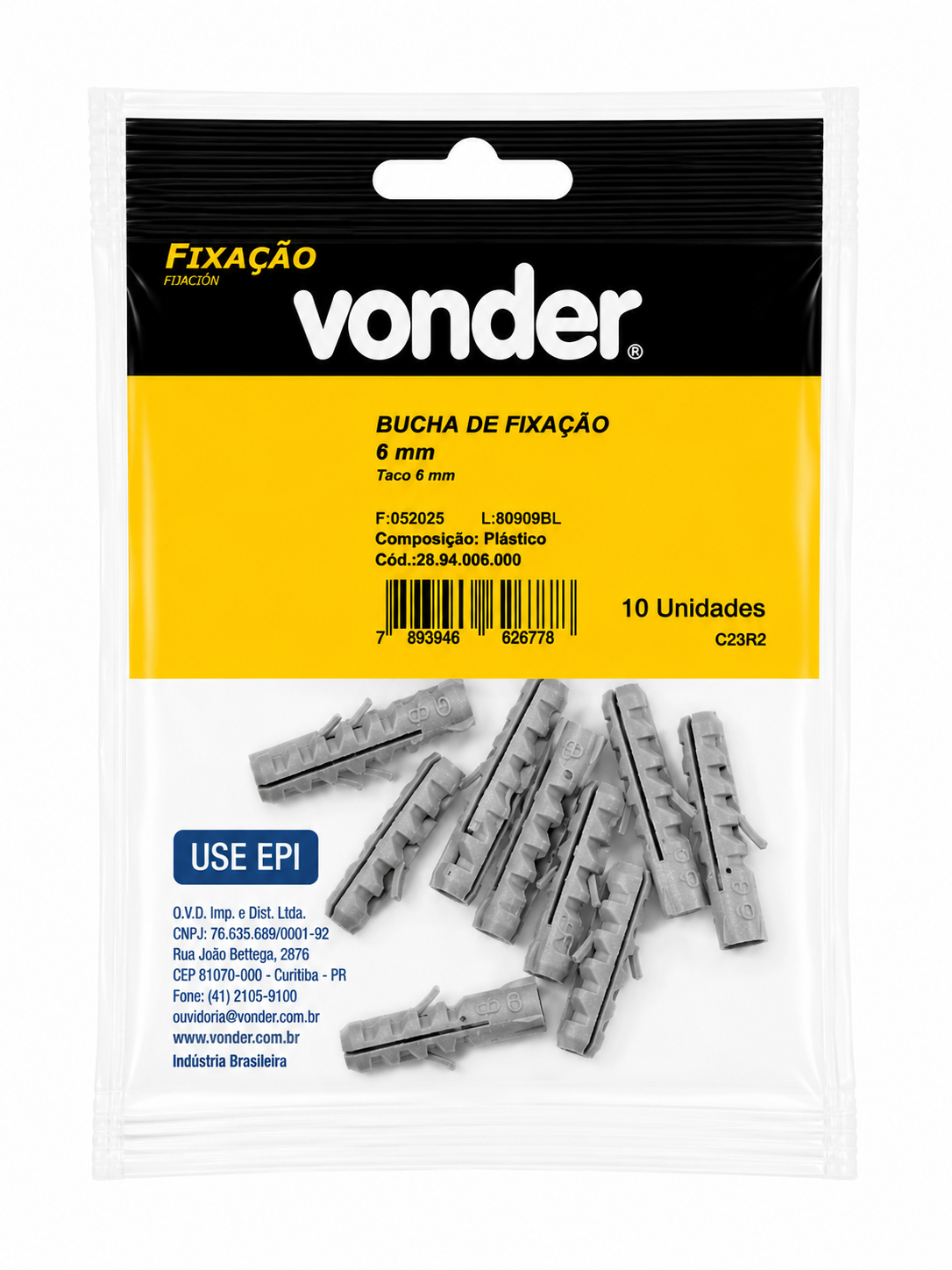 Bucha de Fixação em Nylon 6 Mm com 10 Unidades - Vonder