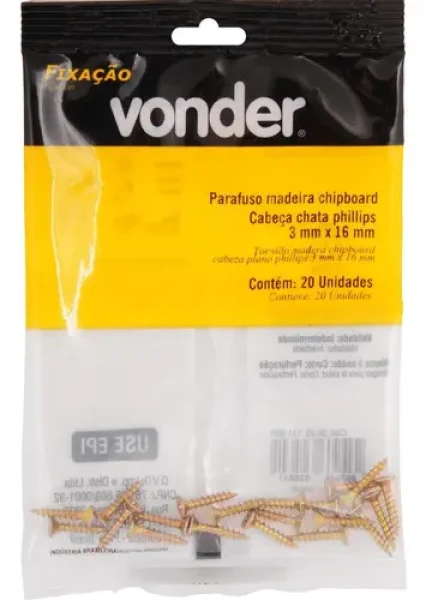 Parafuso para Madeira Chipboard Phillips 3,0×16mm com 20 Unidades - Vonder
