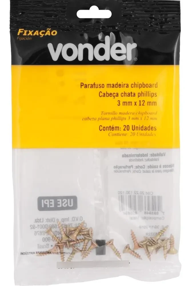 Parafuso para Madeira Chipboard Phillips 3,0×12mm com 20 Unidades - Vonder