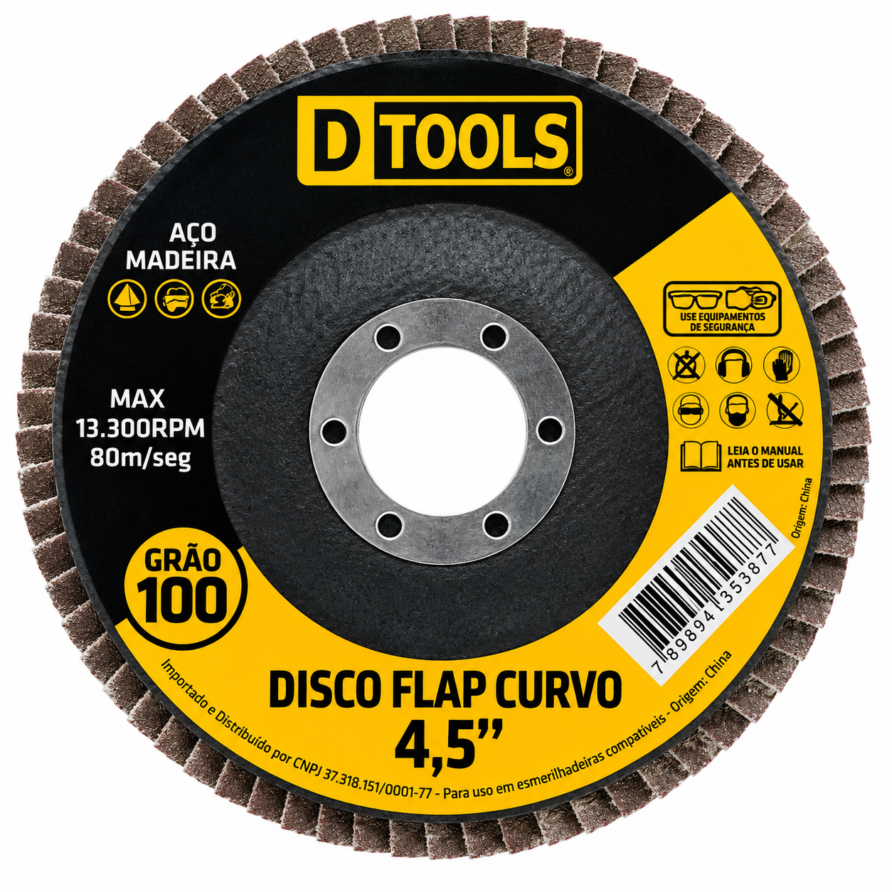 Disco Abrasivo Flap Curvo 4,5" Grão 100 - Dtools