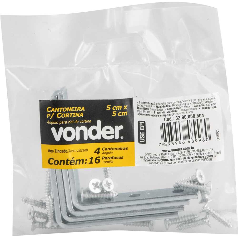 Cantoneira Zincada para Cortina 5×5cm com 4 Unidades - Vonder
