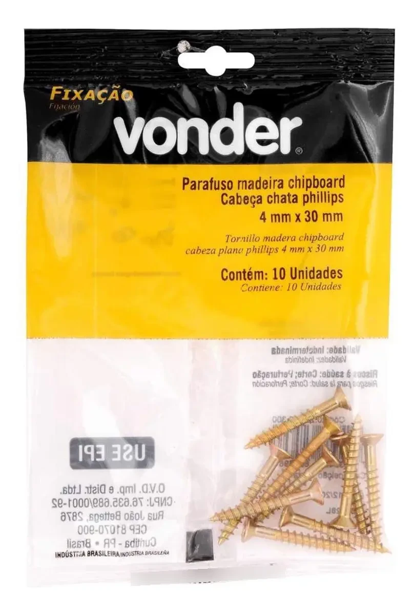 Parafuso para Madeira Chipboard Phillips 4,0×30mm com 10 Unidades - Vonder