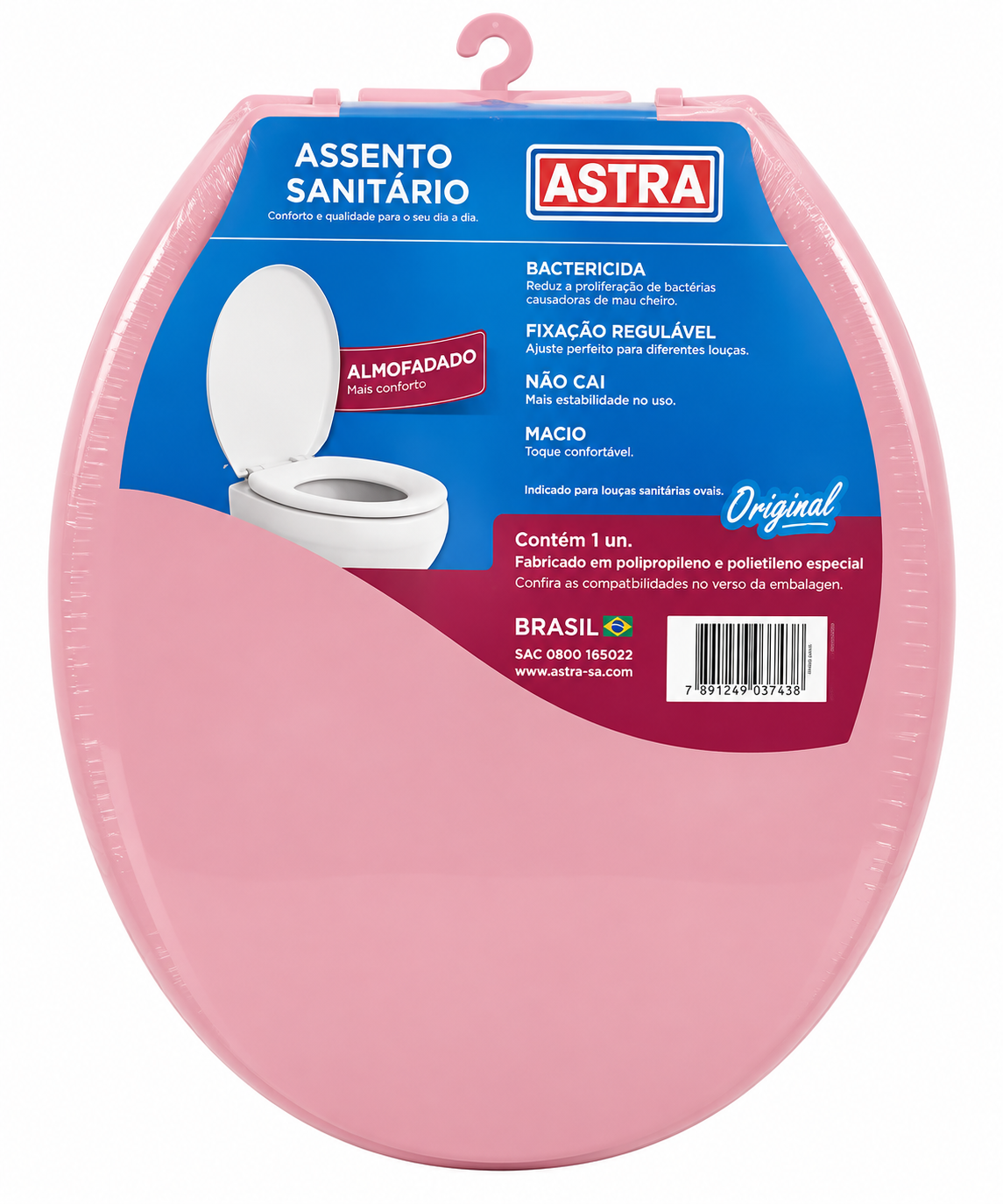 Assento Sanitário Almofadado Oval Rosa - Astra