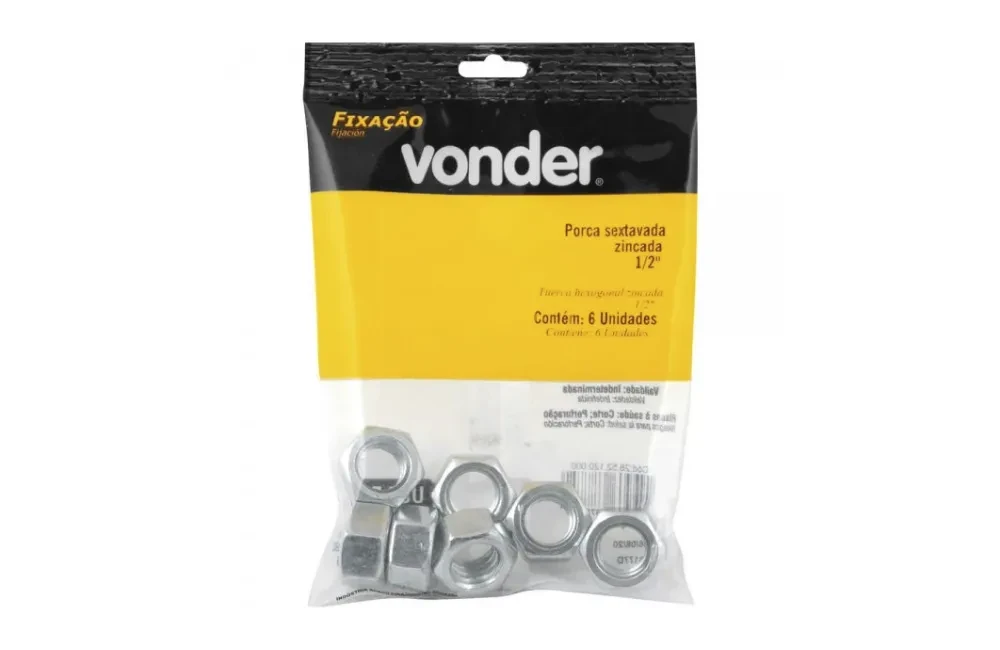 Porca Sextavada Zincada 1/2pol com 6 Unidades - Vonder