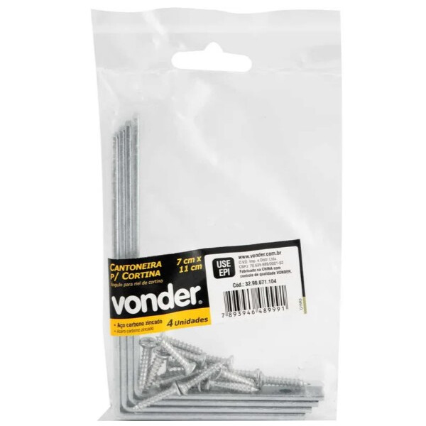 Cantoneira Zincada para Cortina 7×11cm com 4 Unidades - Vonder