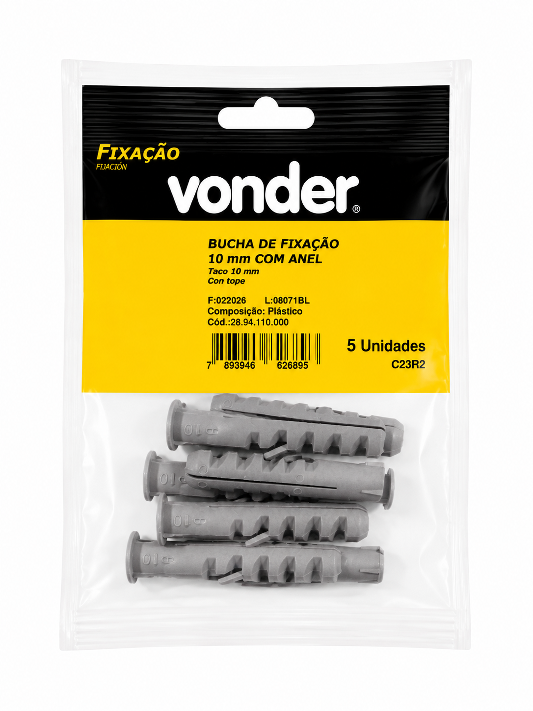 Bucha de Fixação em Nylon 10 Mm com Anel e 5 Unidades - Vonder
