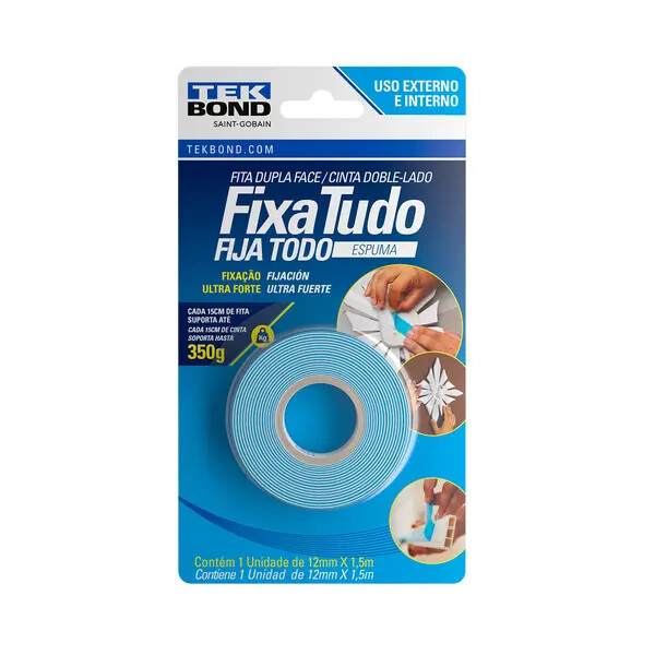 Fita Dupla Face de Espuma 12mm X 1,5m - Tekbond