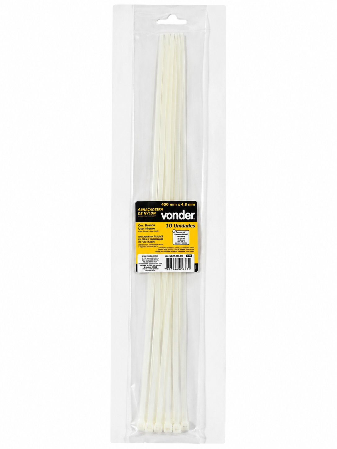 Abraçadeira de Nylon 4,8 × 400 Mm Branca com 10 Unidades - Vonder