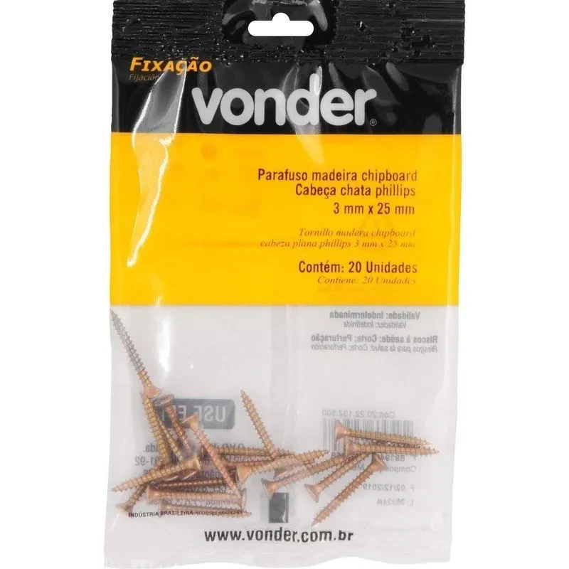Parafuso para Madeira Chipboard Phillips 3,0×25mm com 20 Unidades - Vonder